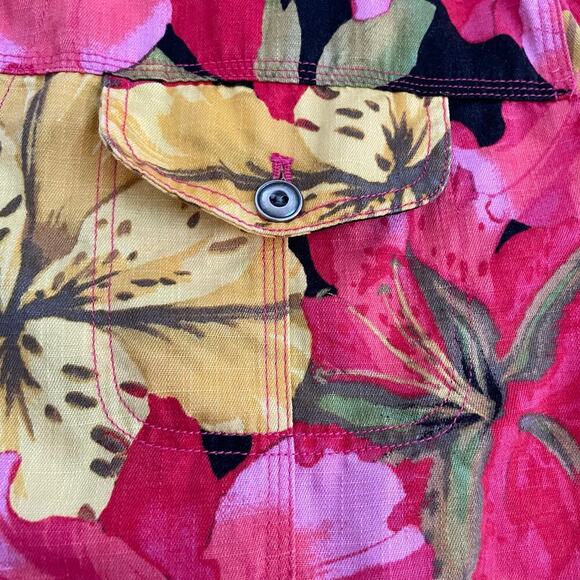 Chico’s Floral Print Jacket Button Front Linen Cotton Blend Pink Floral Sz 3 - Picture 4 of 9